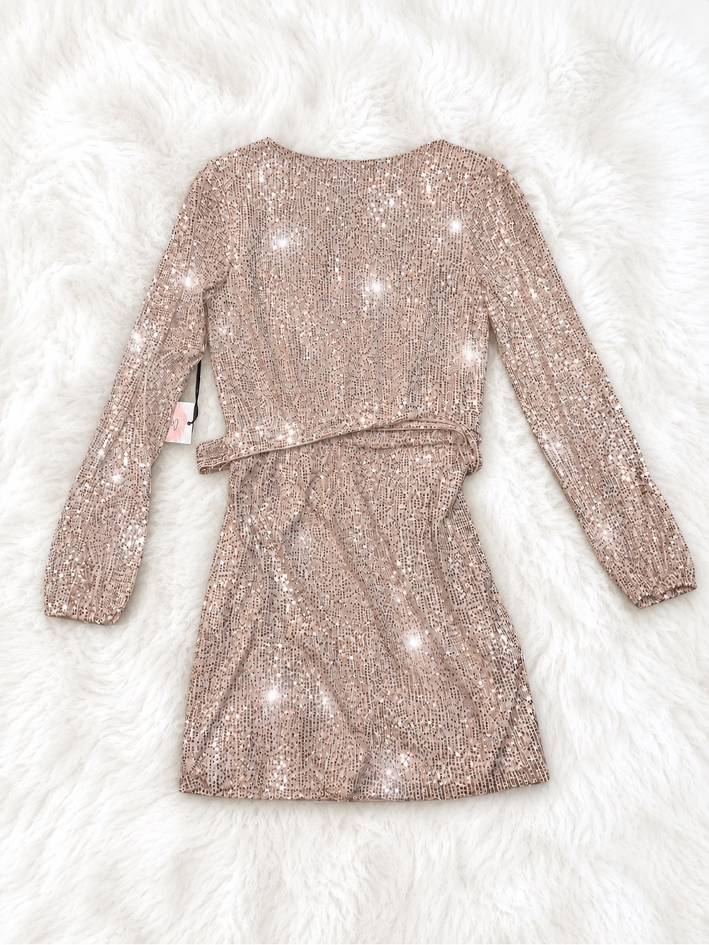 Crystal Sky Sequin Mini Dress Small NWT Rose Gold Long Sleeve Holiday Cocktail - Picture 3 of 3